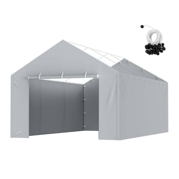 Wqmh Carport Replacement Canopy Cover Side Wall 12 x 20 ft, Garage Tent Shelter Tarp Heavy-Duty Waterproof & UV Protected, Easy Installation with Ball Bungees,Grey (Top and Frame Not Included)