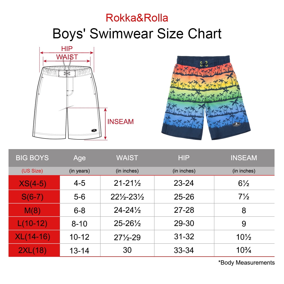 Rokka&Rolla Boys' Swim Trunks with Mesh Lining, UPF 50+ Sizes 4-18