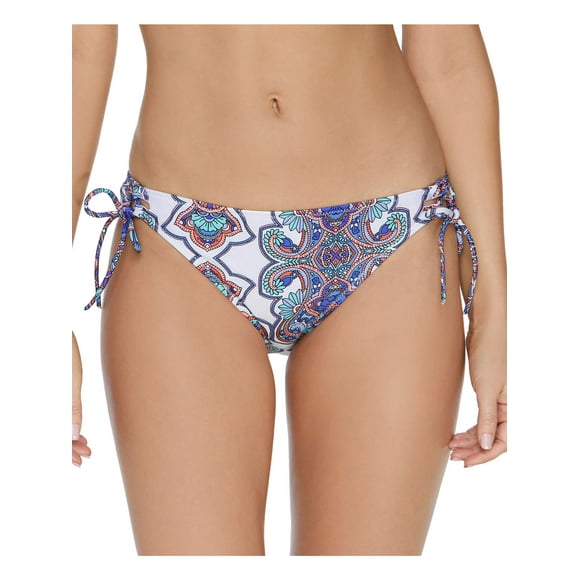 RAISINS Women's White Printed Stretch Lined Full Coverage Side Tie Golden Hour Swimsuit Bottom L
