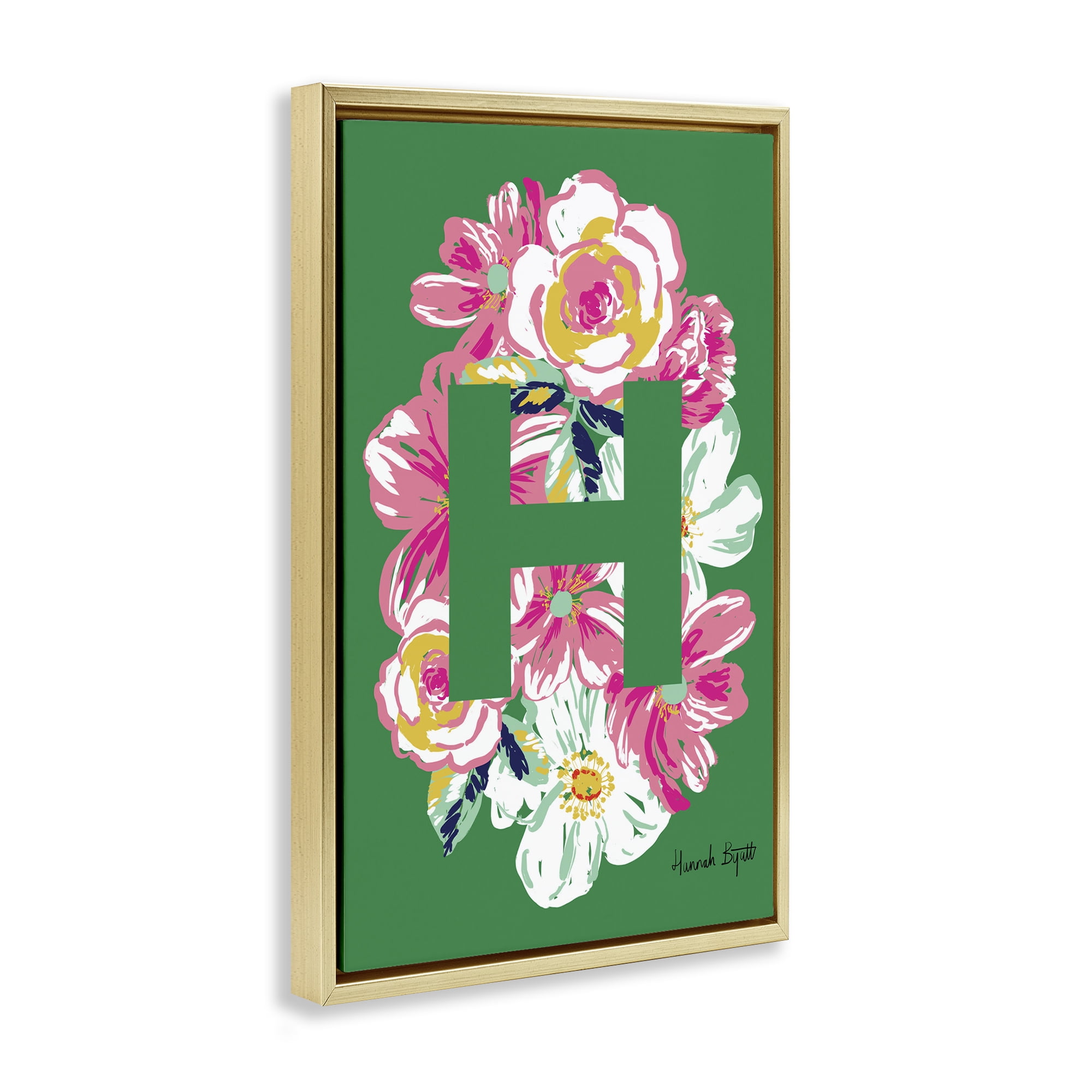 Stupell Industries Floral Bloom Letter H Botanical & Floral Painting Gold Floater Framed Art Print Wall Art, 17 x 25