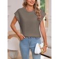 thumbnail image 2 of AIR-Womens Casual Crew Neck Tee Grommet Decor Cap Sleeve Tunic Tops Solid Color Loose Fitting Basic T-Shirt, 2 of 4