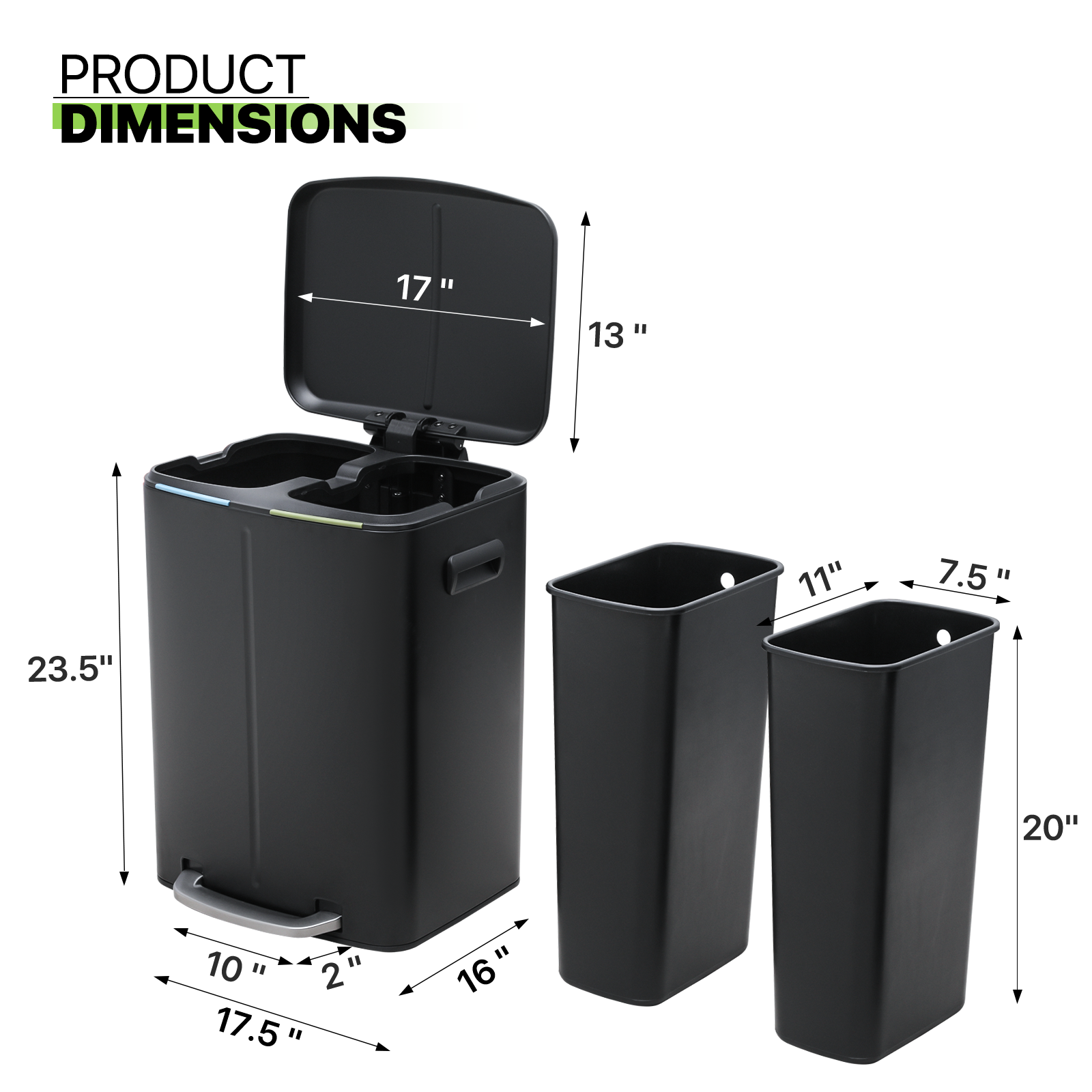 Magshion 10Gal Step-On Trash Can, 2 x 5Gal Buckets, Soft Close Lid ...