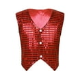 thumbnail image 2 of LiiYii Kids Boys Girls Sparkly Sequins Waistcoat Button Down Vest Jacket Hip Hop Jazz Dance Choir Red 170, 2 of 7