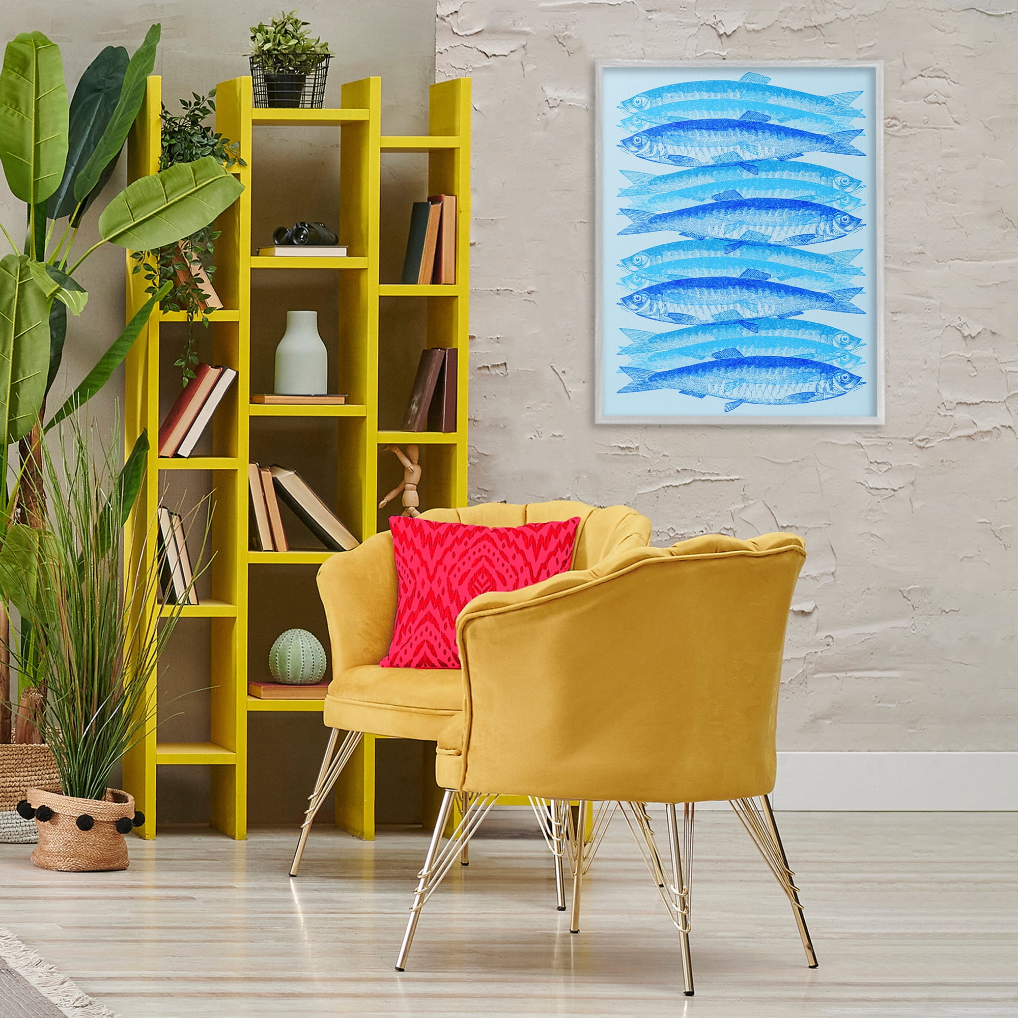 Stupell Industries Blue Layered Fish Animals & Insects Painting Gray Framed Art Print Wall Art, 24 x 30