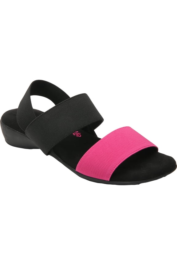 Women's Ros Hommerson Melissa Strappy Sandal Black/Fuchsia Polyurethane 7.5 W