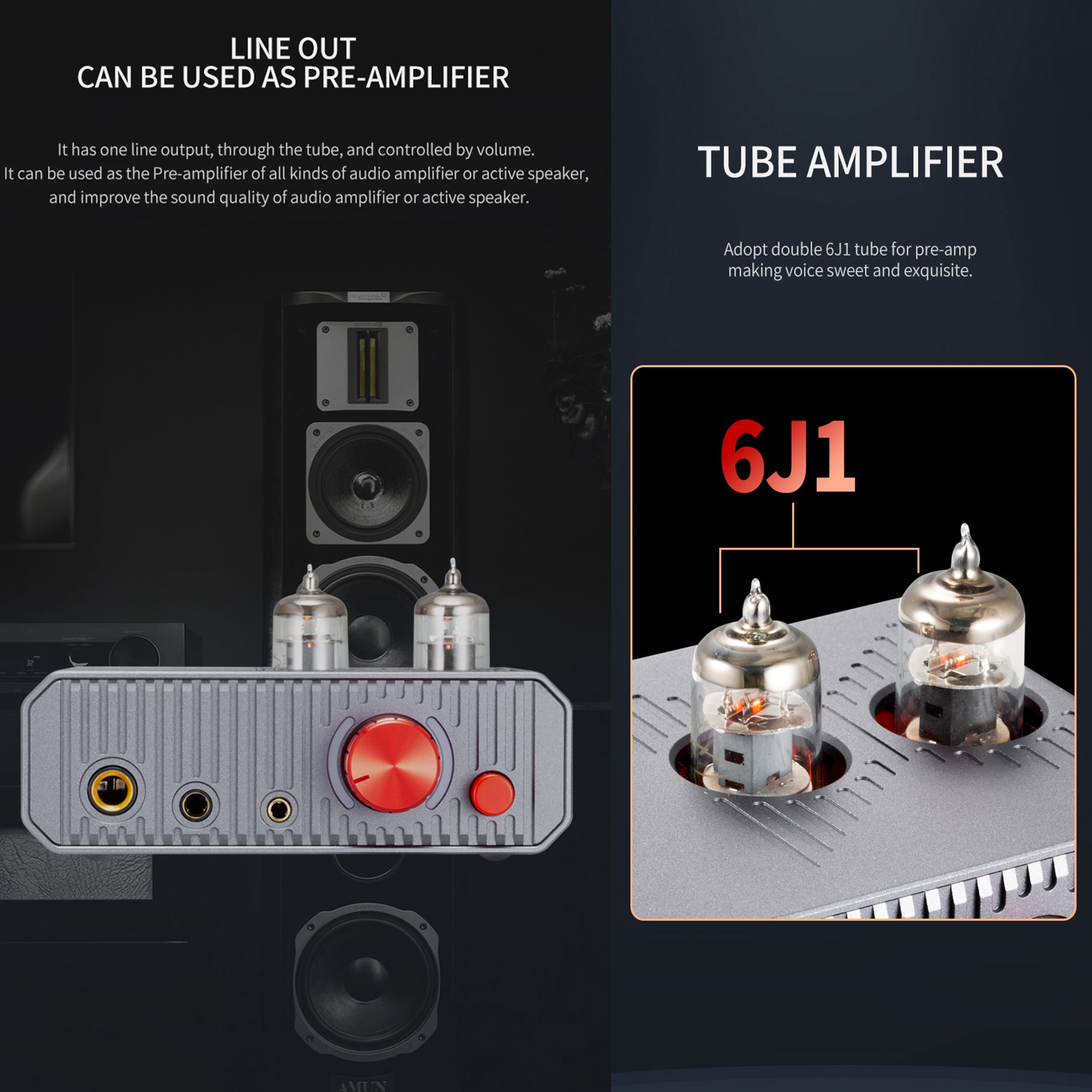xDuoo MH-02 USB DAC,6J1 Tube Headphone Amplifier Combo,1300mW output,as a pre-amplifier,Gray