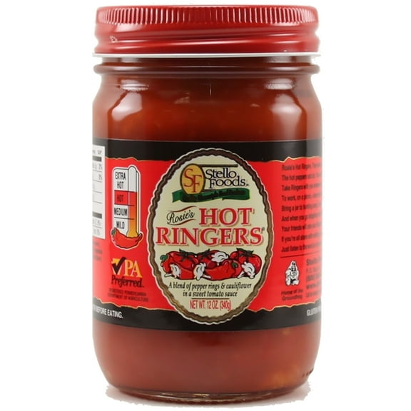 Stello Foods- Rosie's Hot Ringers 12 oz, Vegan, Vegetarian, Low Fat, No High Fructose Corn Syrup, Low Sodium
