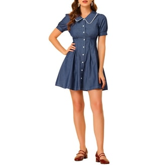 INSPIRE CHIC Women's Plaid Button Decor A-Line Pinafore Overall Dress M Navy  Blue - Walmart.com