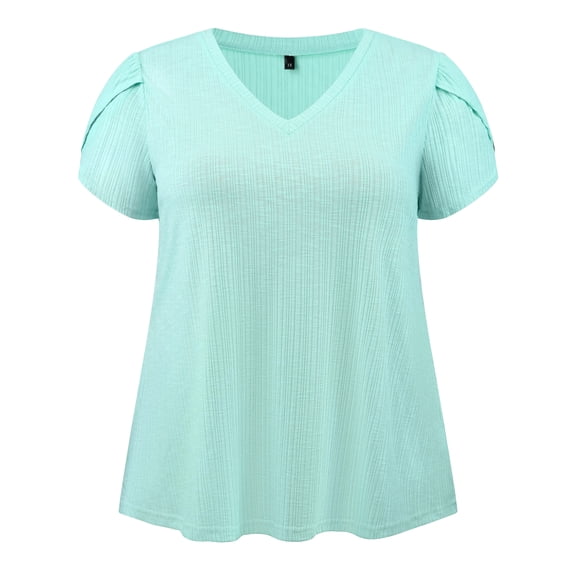 DARING DIVA Women's Plus Tulip Sleeve V Neck T Shirts Basic Blouses 1X Mint Green
