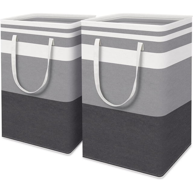 Paquete de 2 cestas grandes para la colada, impermeables, plegables y altas con asas extendidas para ropa, juguetes en el dormitorio y la familia (gris degradado, 75 L)