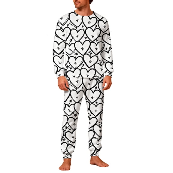 Lorytime Valentines Funny Valentine Pajamas for Couple Heart Crewneck Long Sleeve Top with Pockets Bottom Mens Sleepwear