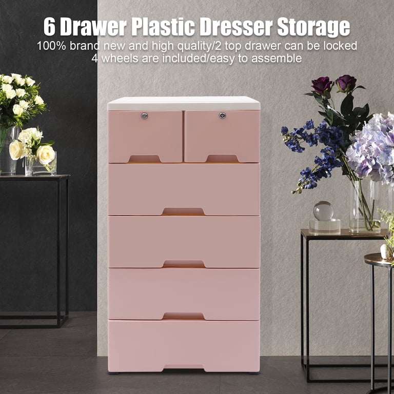 plastic dresser walmart 6-Drawer Storage Cabinet with Lockable Top Drawers, Portable Organizer for Bedroom, Nursery, or Playroom bluematernitydress Ladies Cotton Dressing Gown SIZE:62 they can be moved Storage organizer