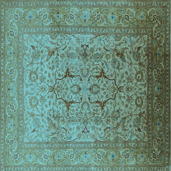 Ahgly Company Indoor Square Oriental Light Blue Traditional Area Rugs, 8' Square