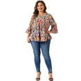 thumbnail image 3 of DARING DIVA Women's Plus Floral Ruffle 3/4 Sleeve Peplum Top 4X Orange Black, 3 of 6