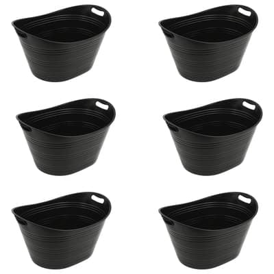 21" Black Plastic Ice Tub by Celebrate It – Large Drink Bucket with Built-In Handles for Parties - BBQs & Tailgating - 6 Pack