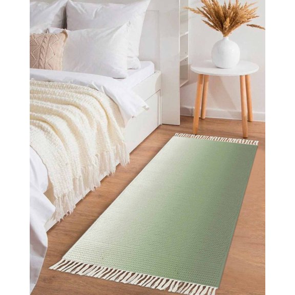 Gradient Sage Green,Hallway Runner Rug 2x6ft,Abstract Contemporary Art Washable Woven Living Room Bedroom Kitchen Bathrom Carpet with Tassels,Non-Shedding Indoor Outdoor Throw Door Mat for Entryway