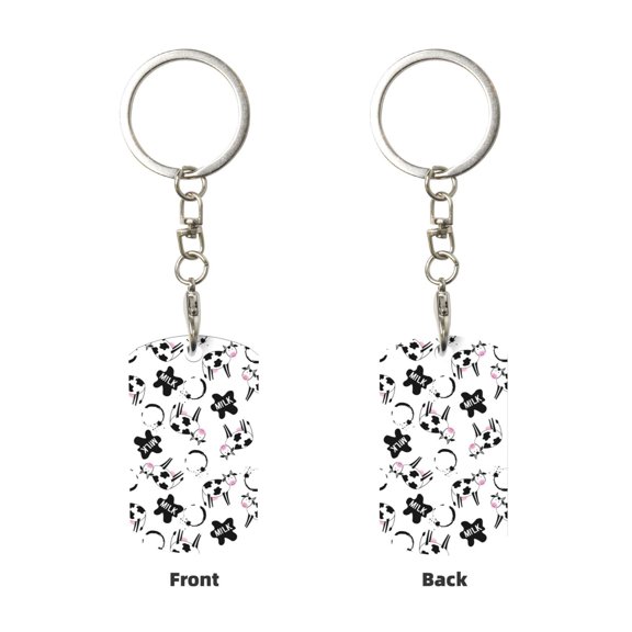 Uemuo Cute Cow and Milk Stains Pattern Rectangular Metal Keychain - Durable, Stylish, and Personalized Key Ring for Men and Women,Engraved Keychain,Gift Slim Sturdy Keychain