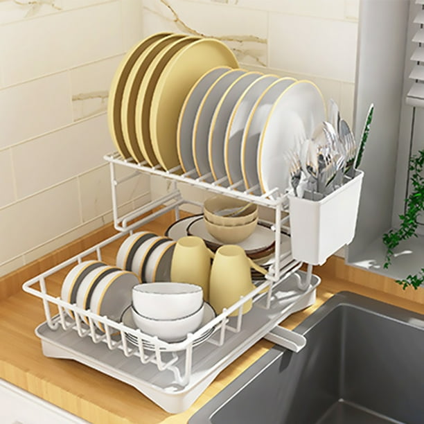 Escurridor de platos de doble capa Cesta de drenaje de metal Acero inoxidable para mostrador de cocina