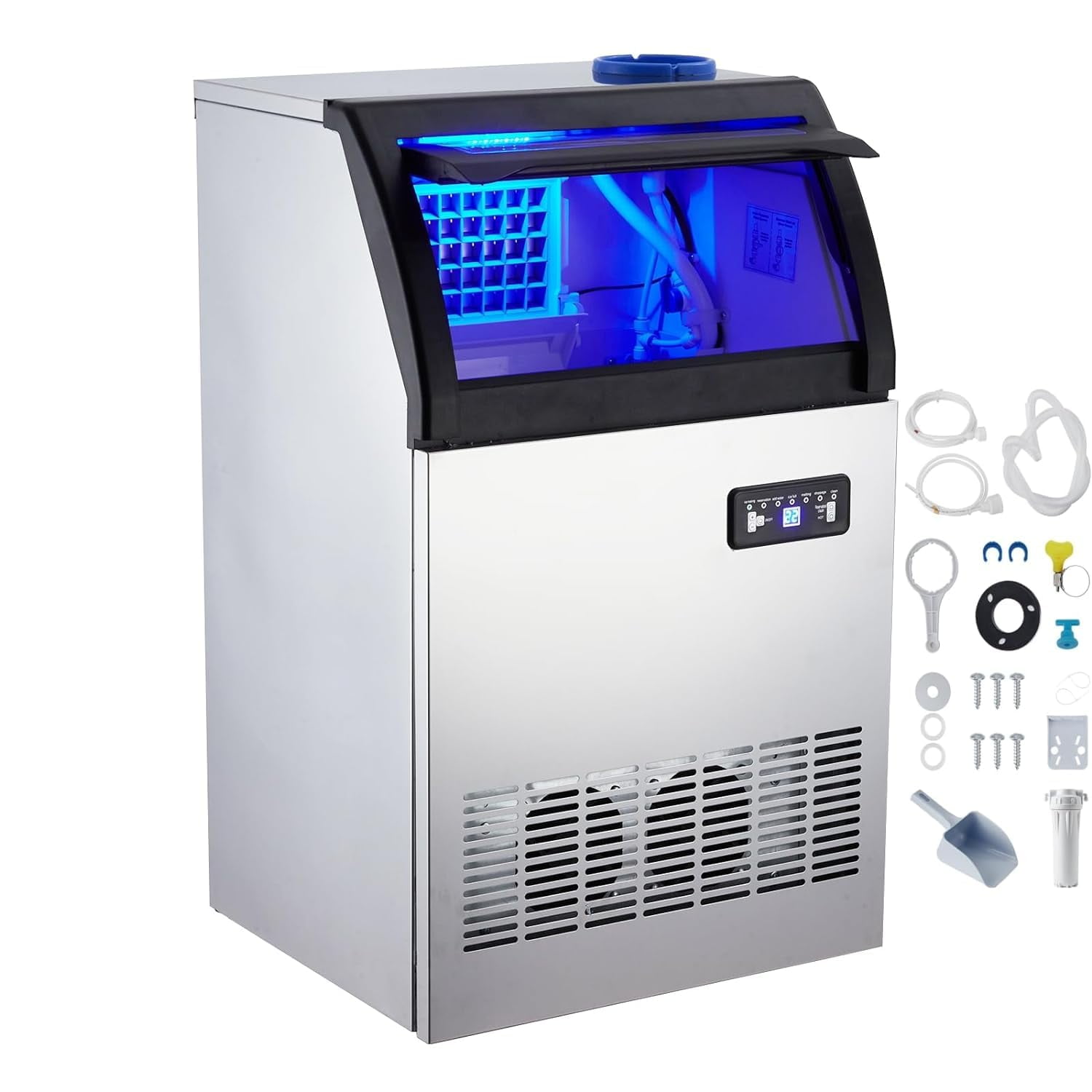 Accreate Commercial Ice Maker Machine - 120lbs/24H, 33 lbs Storage Basket, Self-Cleaning, for Office Restaurant Bar