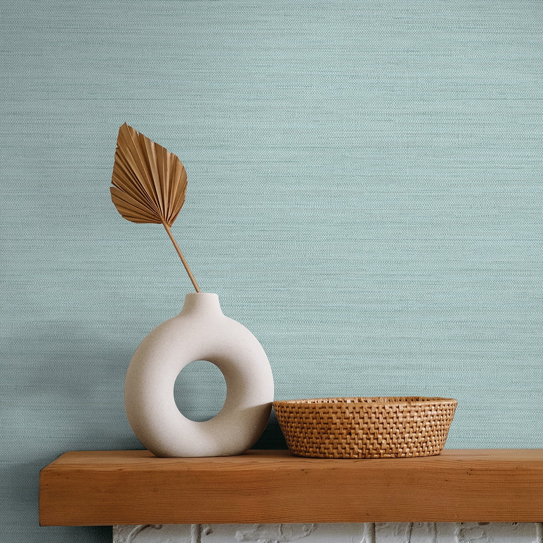 Tempaper Textured Horizontal Faux Grasscloth Seaglass Peel and Stick Wallpaper, 20.5" x 16.5'