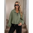 thumbnail image 4 of Women Casual Stand Collar Zip Up Fashion Hem Drawstring Pocket Loose Baseball Jacket with Pockets Army Green S, 4 of 9