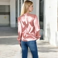 thumbnail image 5 of Women's Satin Long Sleeve Blouse with Decorative Buttons and V-Neckline - Medium, Mauve Pink, 5 of 7