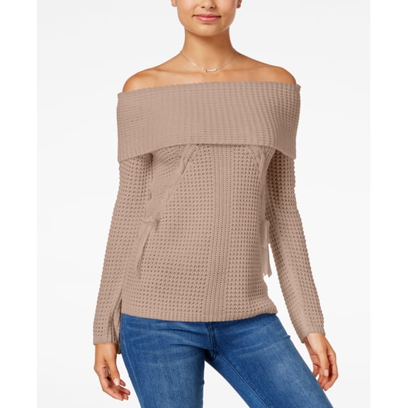 Oh!MG - Lace-Up Off-The-Shoulder Sweater - Juniors - M