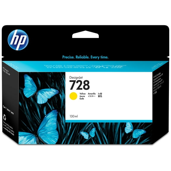 HP 728 130-ml Yellow DesignJet Ink Cartridge, F9J65A