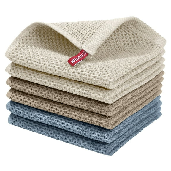 Clearance! Ikeay Kitchen Dish Towels Cotton Dish Cloths for Dishwashing Super Soft Absorbent Weave Dish Cloths Pack Of 6,Towels,Towel X6 (Beige X2 Gray X2 Light Gray X2)