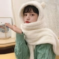 thumbnail image 4 of MIASHUI Women's Bear Ear Hat and Scarf Set Lined Winter Cap with Built-in Scarf Cute and Warm White, 4 of 8