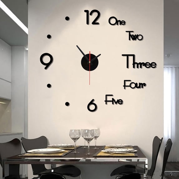 Pluokvzr Large Wall Clock Modern Design 3D Wall Sticker Clock Silent Home Decor Living Room Quartz Horloge