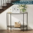 thumbnail image 3 of Glass Half Moon Console Table 2 Tier Narrow Entryway Table with Black Metal Frame, Modern Sofa Table Small Entryway Table, Easy to Assemble, 3 of 7