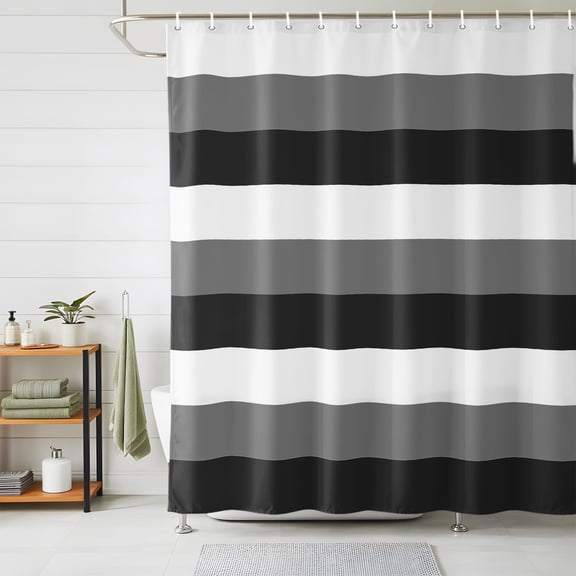 Shower Curtains for Bathroom, Grey Black White Striped Waterproof Fabric Shower Curtain, Farmhouse Stripes Decorative Bathroom Curtain for Bathtub, 72"x72", No Hooks Included