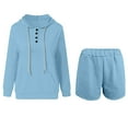thumbnail image 3 of Scyoekwg Womens 2 Piece Outfit Tracksuits Fall Outfits Button Hooded Long Sleeve Sweatshirt Shorts Matching Outfits Fashion Casual Sweatsuits (Light Blue,XL), 3 of 5