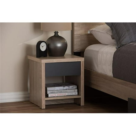 Baxton Studio Jmnt0024 Hana Oak Dark Grey Ns Jamie Modern Contemporary Two Tone Oak Grey Wood 1 Drawer 1 Shelf Nightstand