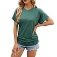 thumbnail image 3 of WREESH Women's Ruched Tunic Tops Fashion Round Neck Short Sleeve Solid Color Loose Blouse Outfit Olive Green, 3 of 5