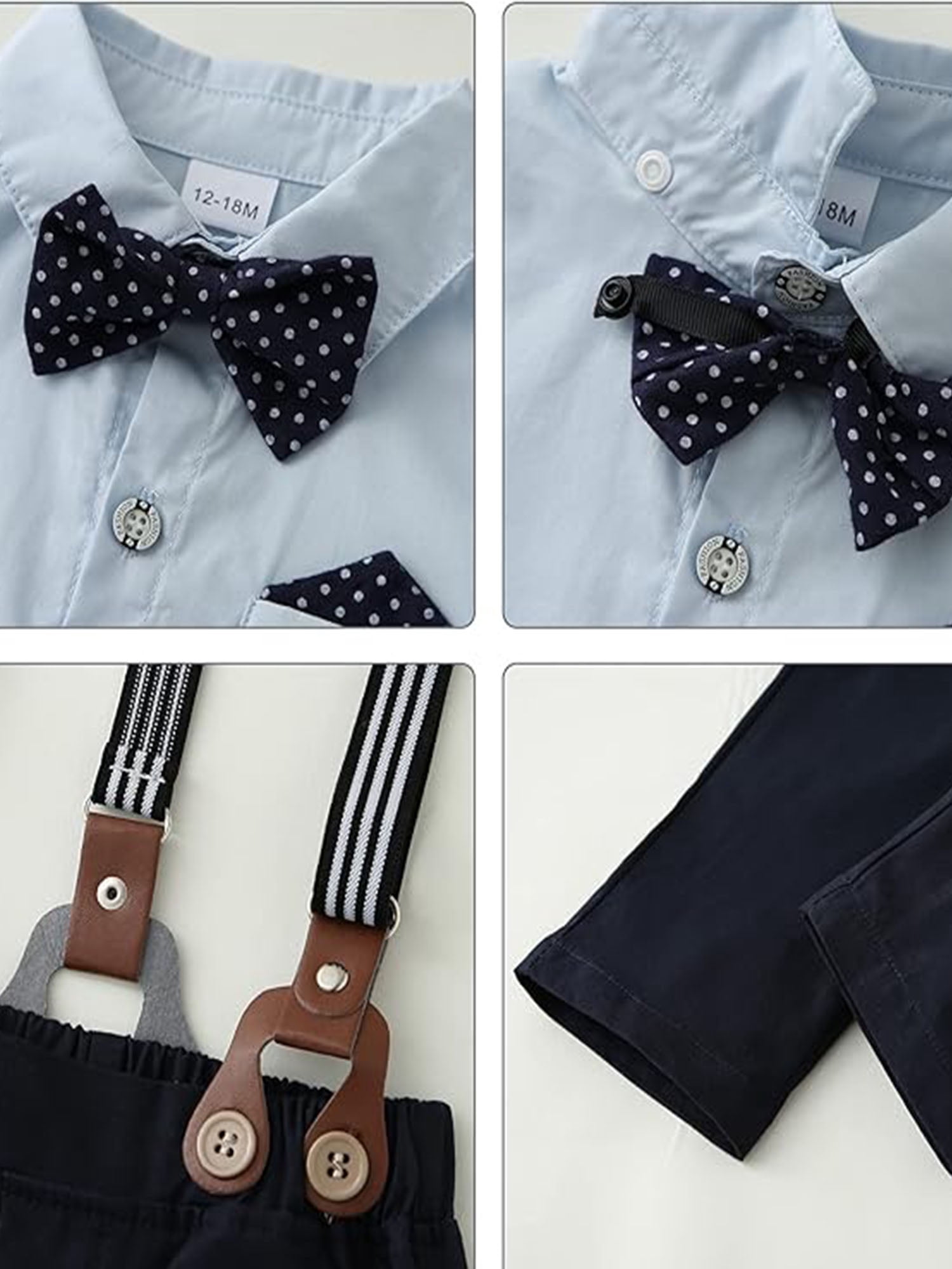 CARETOO Toddler Boy Clothes Set Cotton Fabric Formal Outfits Shirt Suspender Pants Bowtie 1-5T 3pcs