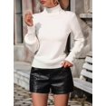 thumbnail image 6 of Women'S Fall Winter High Neck Sweaters for Women Lantern Sleeve Knitted Pullover Sweater Jumper Tops White XL, 6 of 9