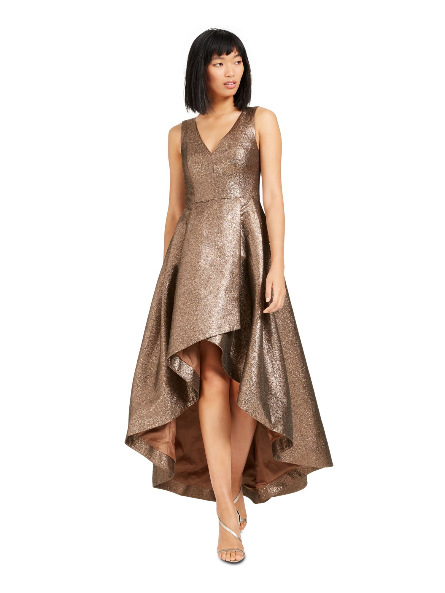 CALVIN KLEIN Womens Gold Sleeveless V Neck Formal Hi-Lo Dress 8 -  