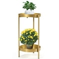 thumbnail image 1 of Costway 2 Tier Metal Plant Stand Mid Century Modern Stand w/2 Metal Tray Gold, 1 of 10