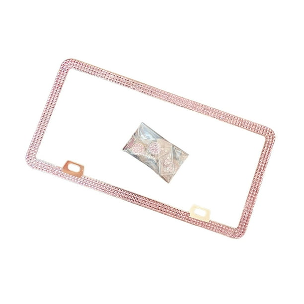 Marco para matrícula de automóvil con diamantes de imitación y tornillos. Soporte para matrícula. Rosa