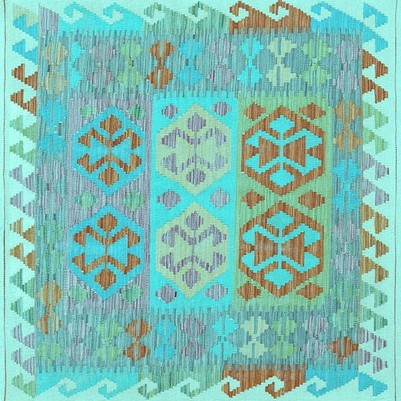 Ahgly Company Indoor Square Southwestern Light Blue Country Area Rugs, 7' Square