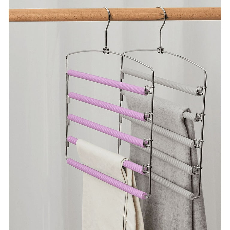 Stainless Steel Clothes Hangers, 5Layers, Space Saving Pants Rack,Non Slip  PP Closet Organizer with Hooks for Trousers and Scarf