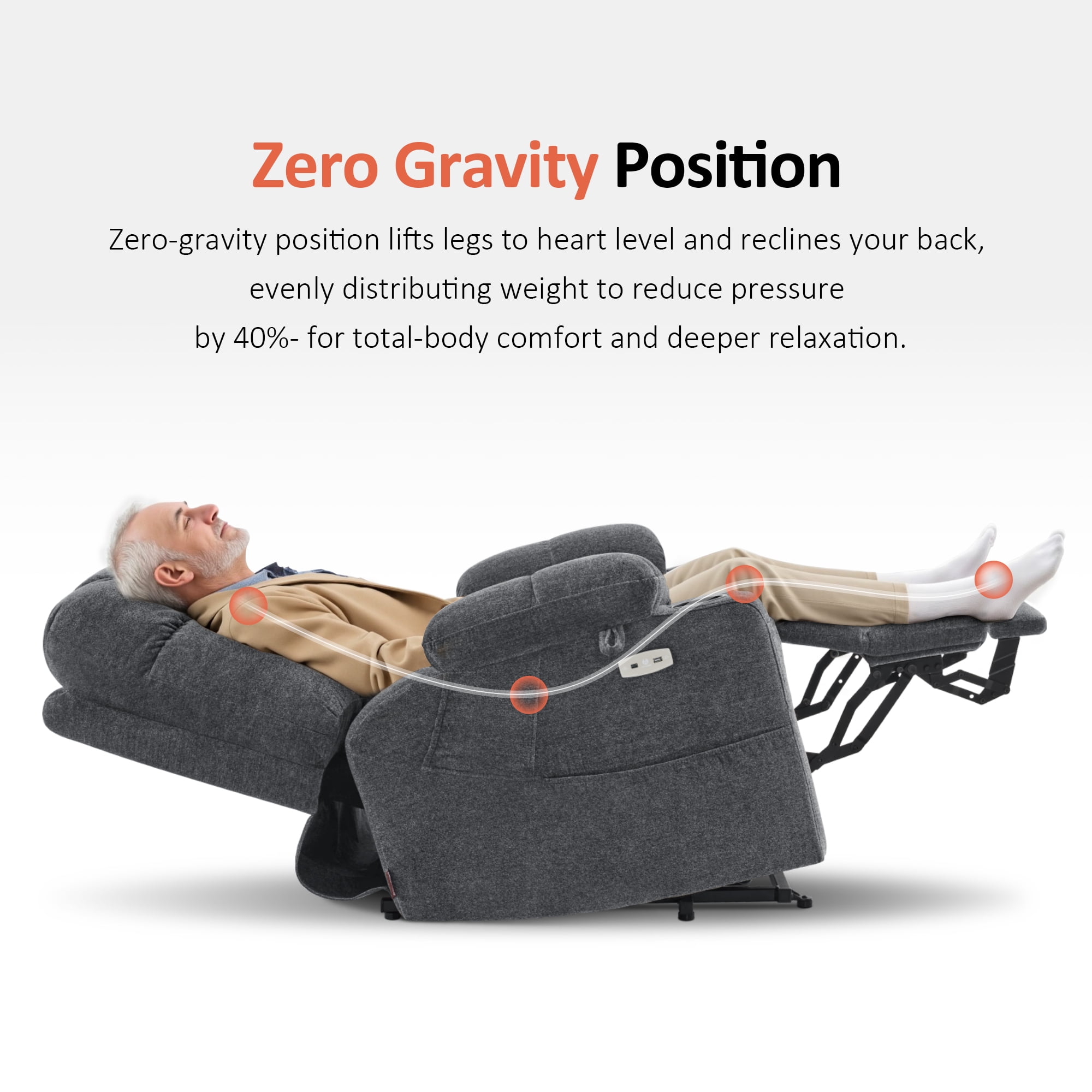 MCombo 27.2" Extra Wide Dual Motor Lift Chair, Dual Zone Heat, Infinite Position Recliner for Elderly, Dark Grey Fabric