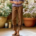 thumbnail image 6 of Oksale Womens Summer Pants Petite Loose Fit Ankle Linen Pants Fashion Lady Straight Leg Trousers with Pockets Causal Drawstring Stretch Waisted Trousers Brown S, 6 of 8