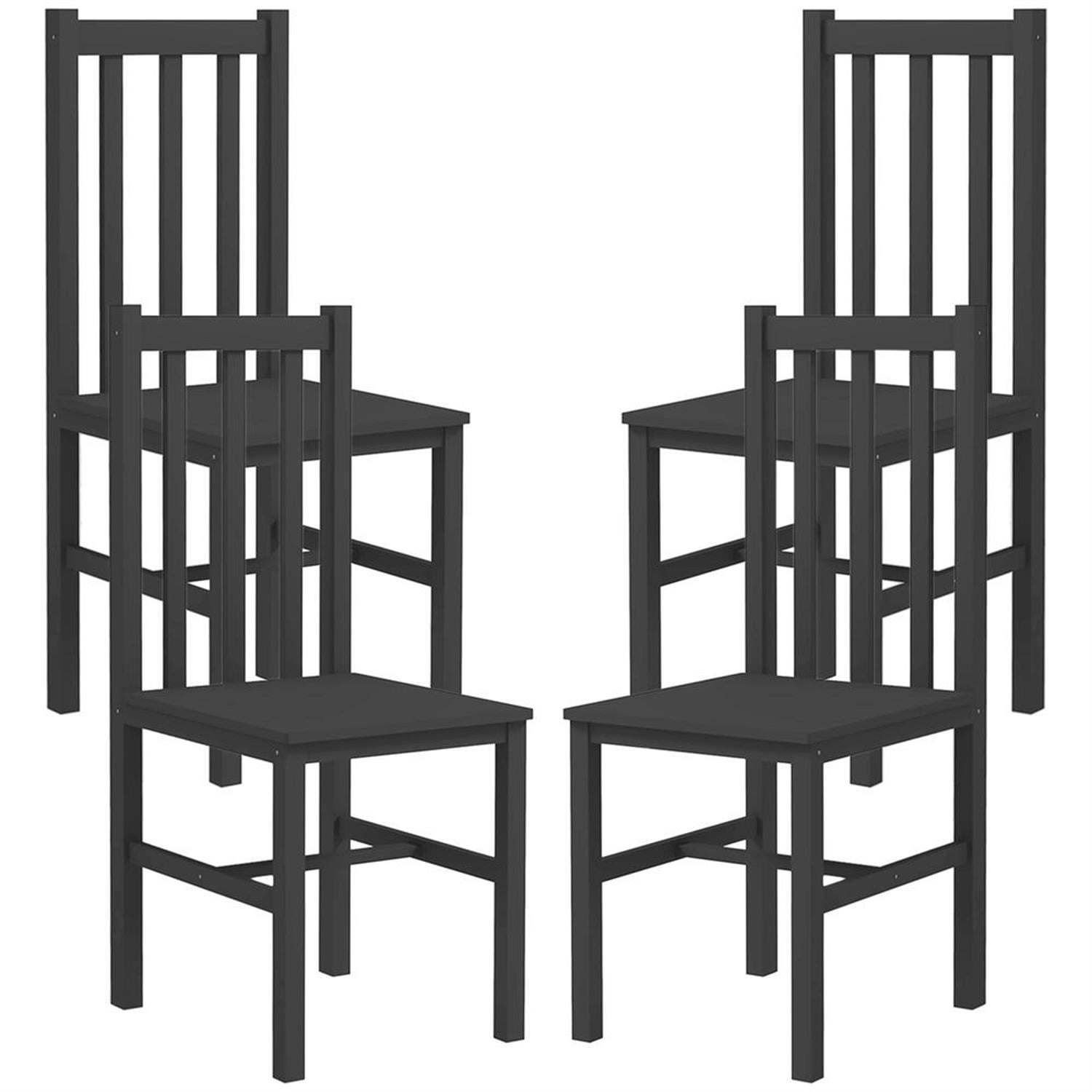 Demi Bonn Dining Chairs Set of 4, Pine Wood Farmhouse Dining Room Chairs with Slat Back for Kitchen Restaurant, Living Room, Black