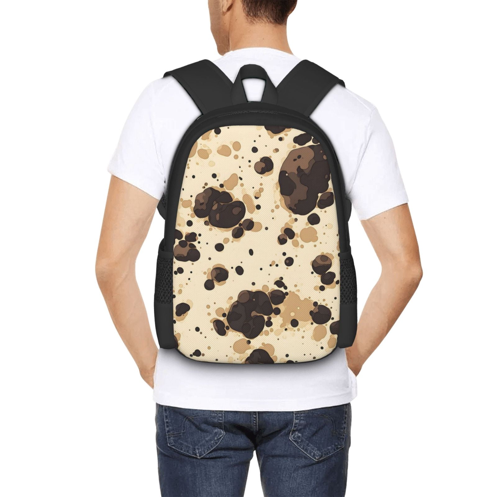 Large Capacity Backpack 16.5×12.5×5.5in Widened Shoulder Strap Design Main Bag Large Top Handle Belt Adjustable Shoulder Strap Milk Cow Print Style Sienna_1