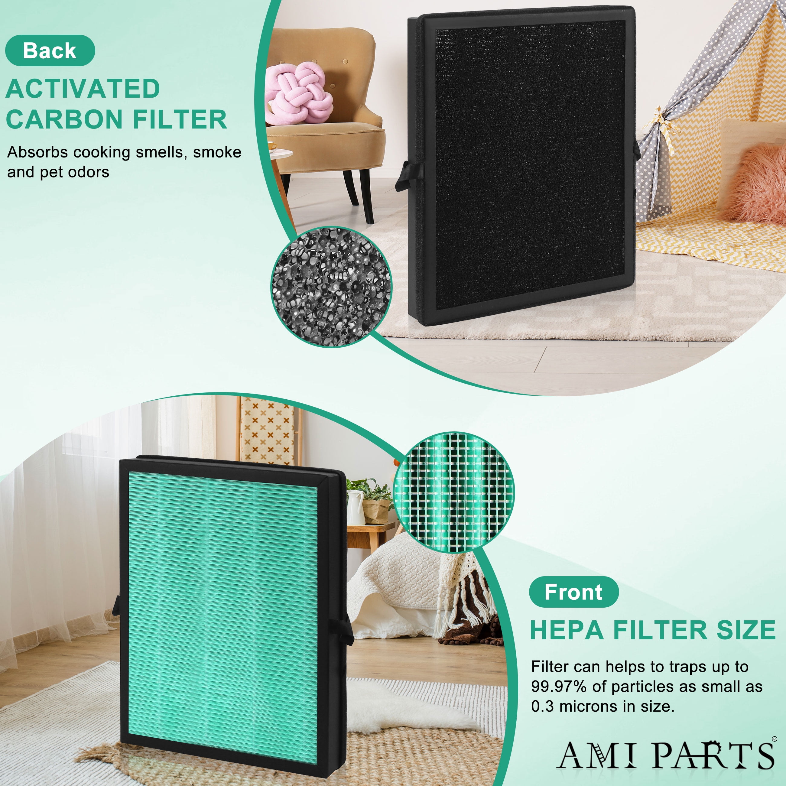 AMI PARTS Mk04 3-in-1 True Hepa Filter Replacement Air Filter For Aroeve Mk04 Mg04Jh Air Purifier