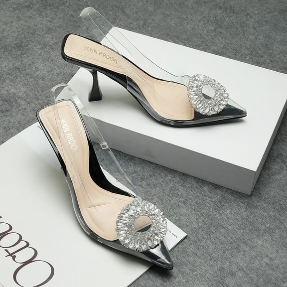 JENN ARDOR Women's Slingback Pointed Closed Toe Heels with Rhinestones 3 inch