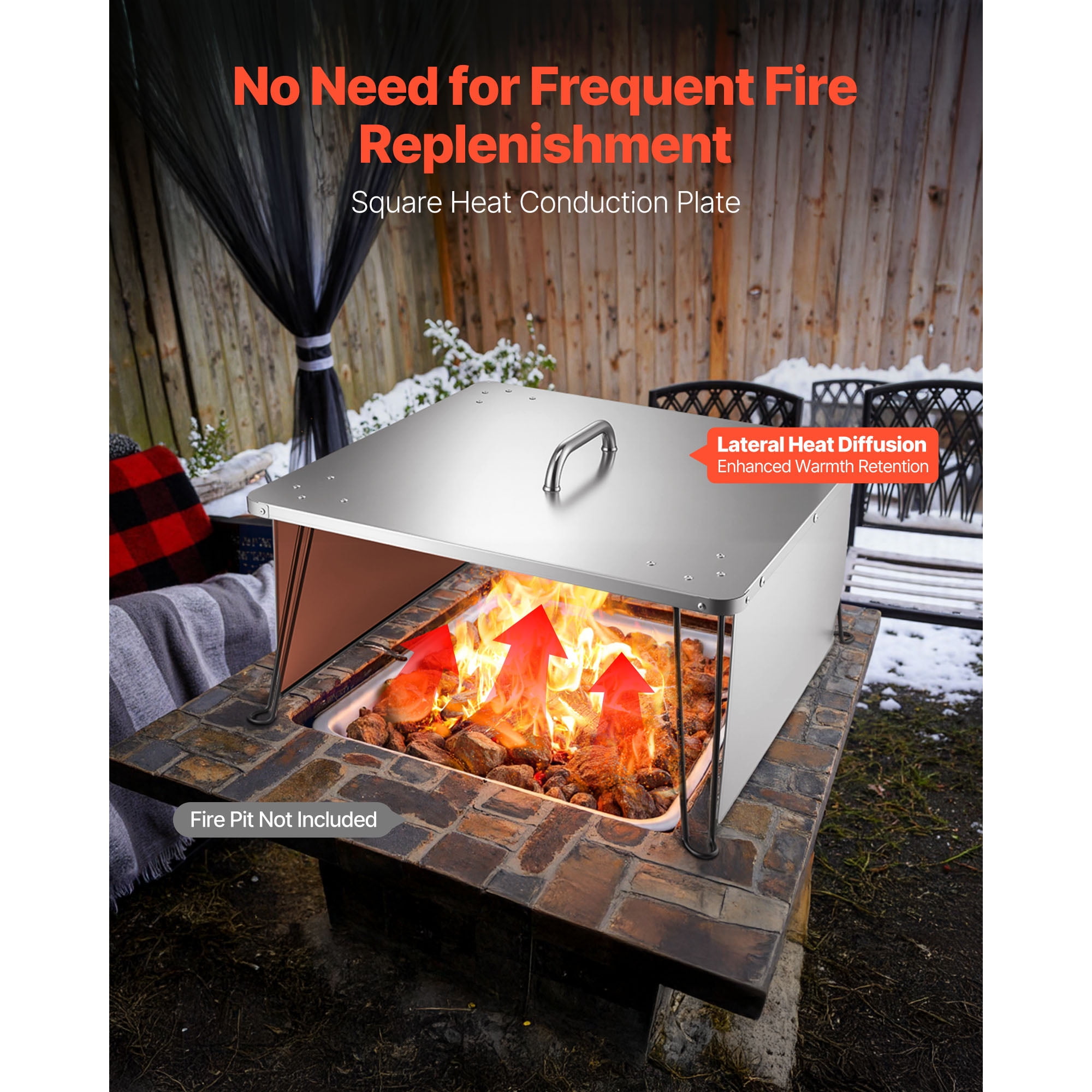 KFFKFF Square Fire Pit Heat Shield, 25.4x25.4x14.6 inch Outdoor Burner Cover, Stainless Steel Wood Burning Heat Reflector with Foldable Legs & Carry Handle for Camping and Bonfires